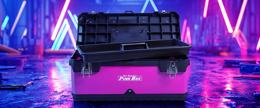 small bright pink toolbox and organizer
