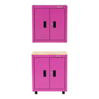 The Original Pink Box 28-inch pink wall cabinet and base cabinet with wood top bundle