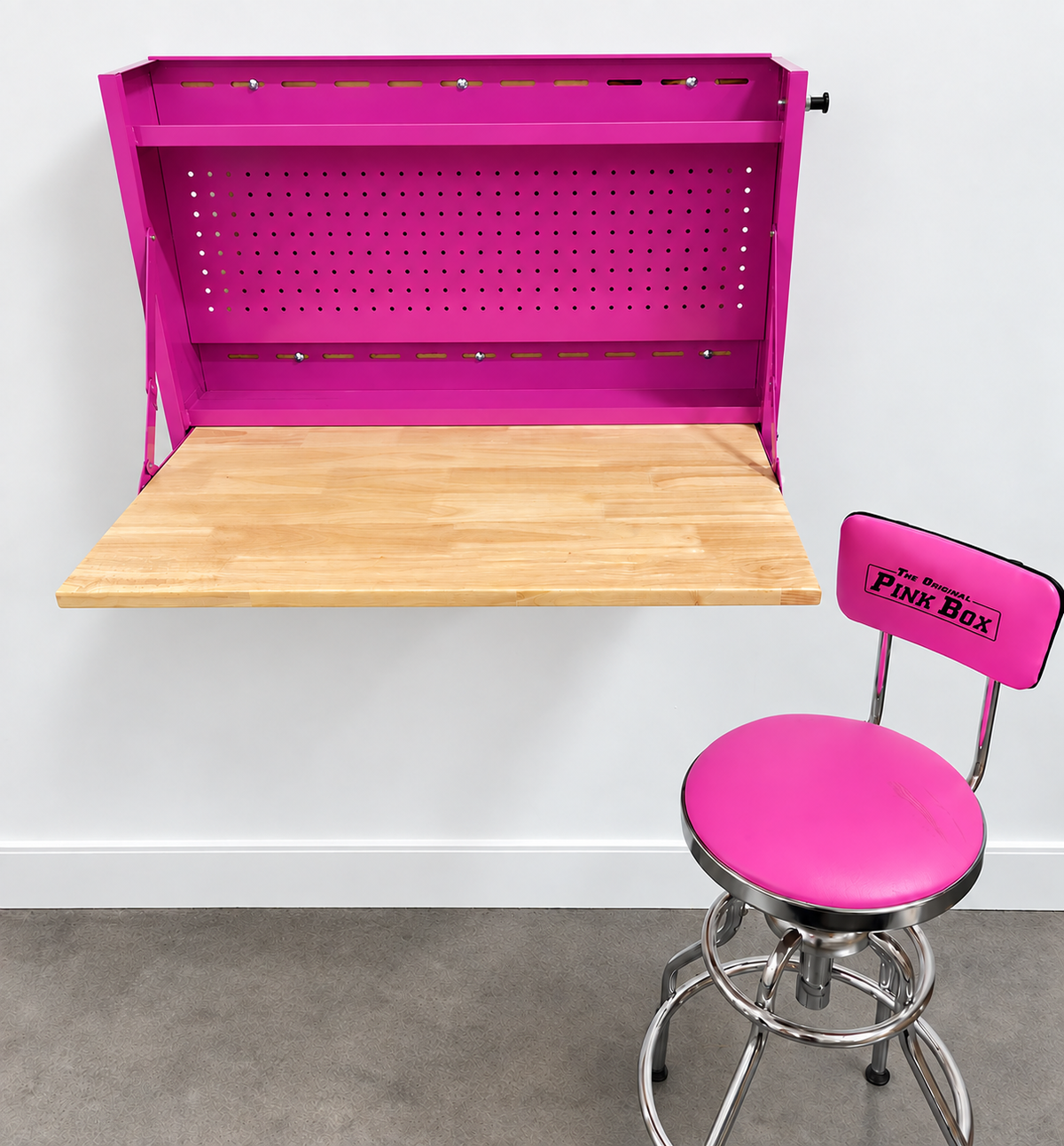 32-Inch Folding Wall-Mounted Worktable with Butcher Block Top