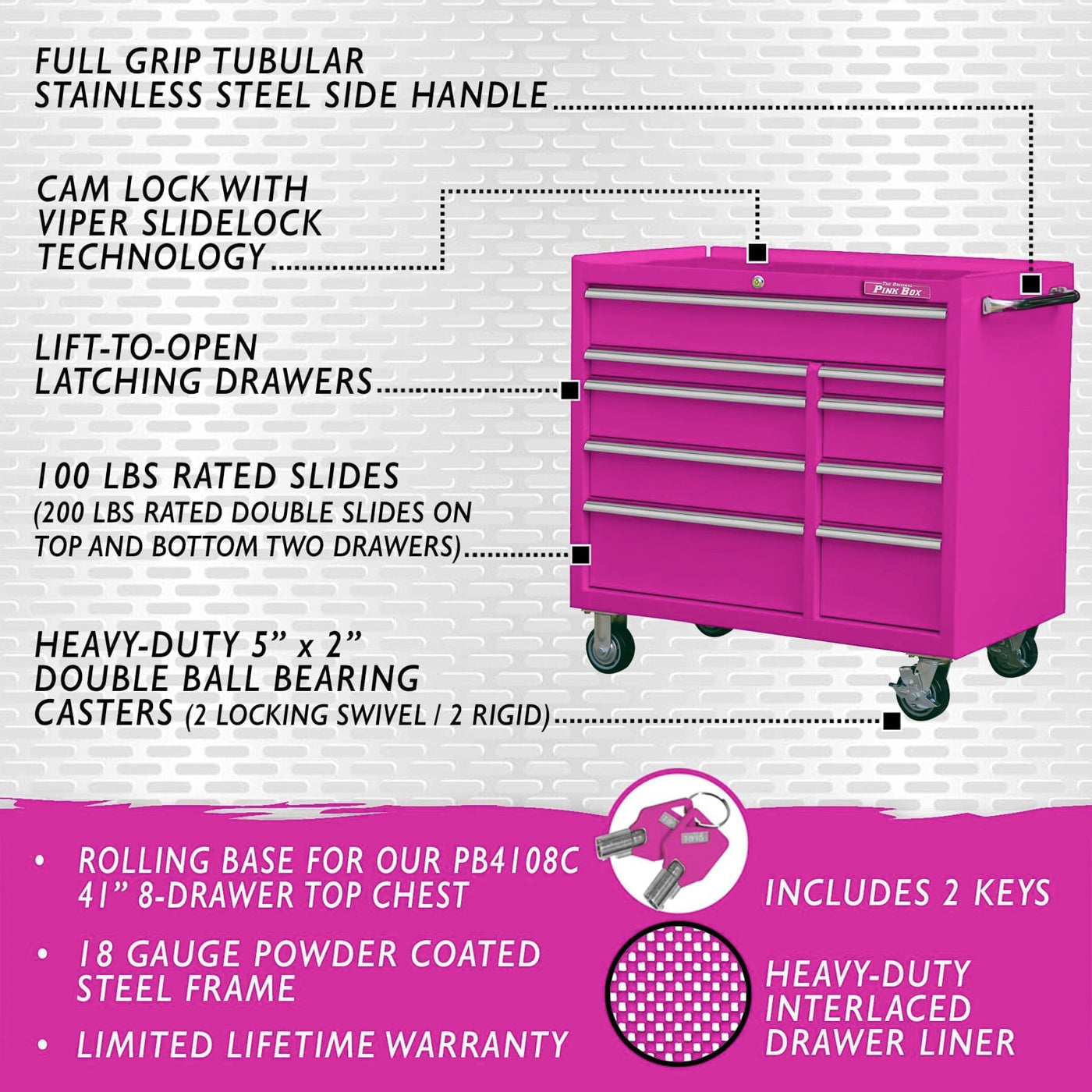 41-Inch 9-Drawer Rolling Cabinet