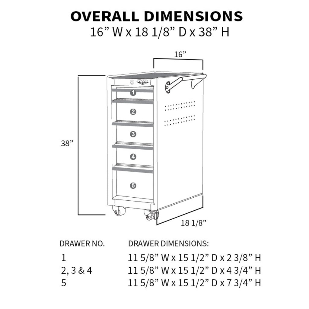 16-Inch 5-Drawer Rolling Salon Cart